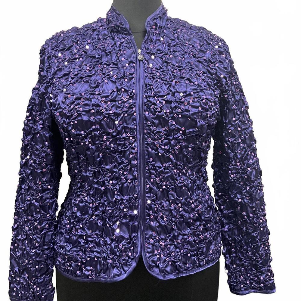 Purple Crinkle Satin MSK Plus Size Sequin Jacket